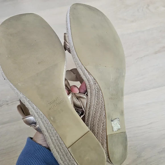 Stuart Weitzman Twist Espadrille Wedge Sandals Rose Gold, Size 9.5 - Picture 8 of 9